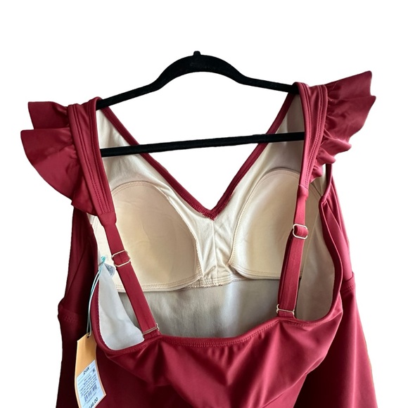 NWT Ruffle Strap Burnt Red Swimsuit by Kona Sol 24W - Picture 5 of 6